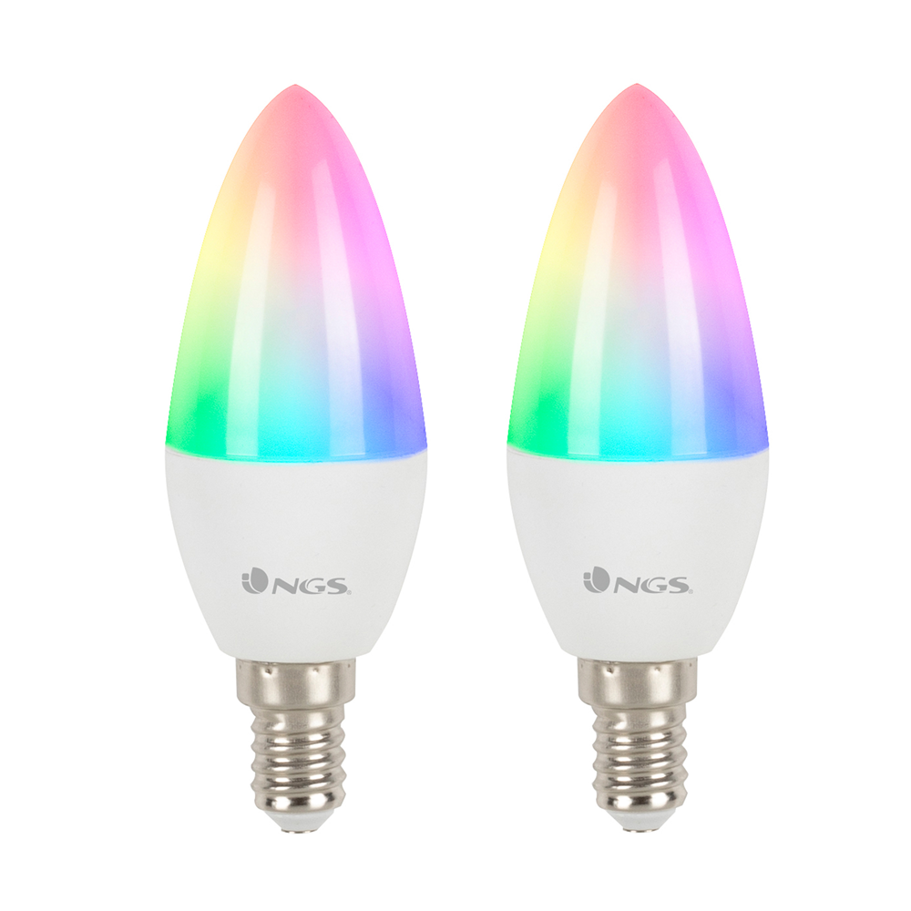 Iluminación, PACK DE 2 UNIDADES DE BOMBILLA INTELIGENTE NGS GLEAM 514C- 5W  - E14 RGB+W COLOR - WIFI Y BT