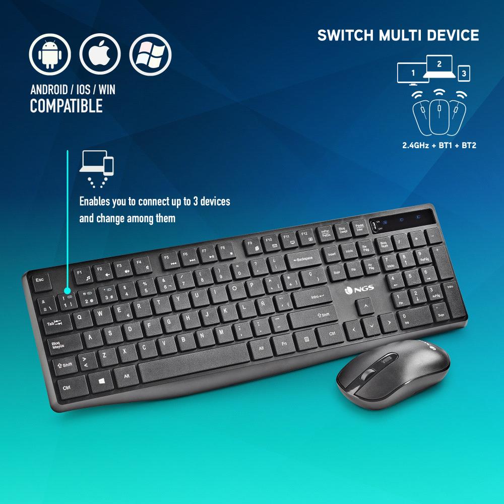 Teclado y ratón Bluetooth de modo Dual, Mouse inalámbrico multidispositivo  de 2,4G, Compatible con Combo