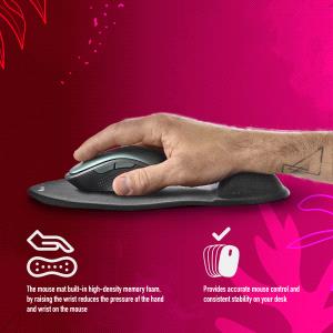 Tappetino Mouse Ergonomico JIKIOU Con Supporto In Gel Per Polso – Base Antiscivolo, 23.4x20.6 Cm, Nero
