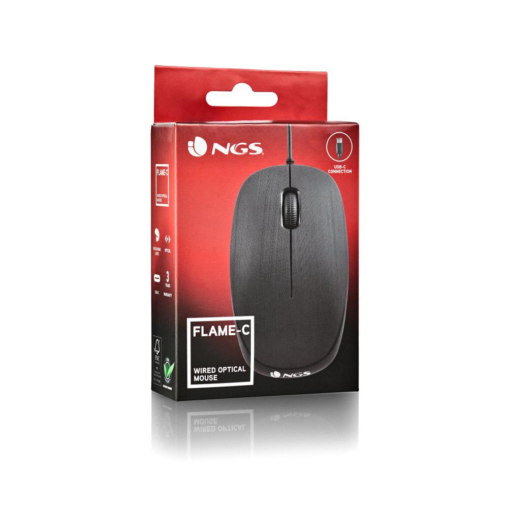 NGS CREW RED – Mouse Ottico Con Cavo USB, 1200 DPI, 2 Pulsanti E Rotella | Ambidestro, Plug&Play, Per PC E Laptop | Colore Rosso